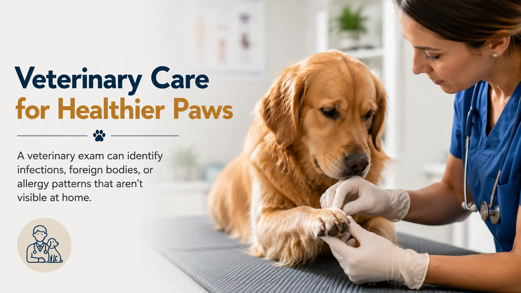 veterinarian carefully examining a dog's paw during a wellness visit