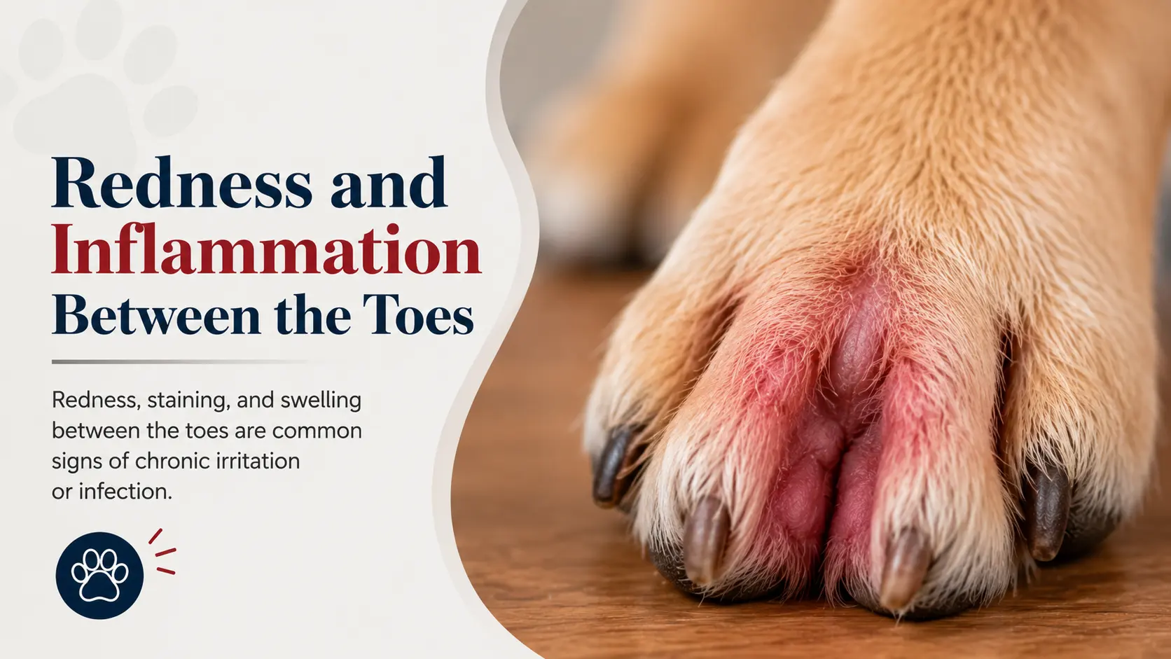 close-up of redness and inflammation between a dog's toes