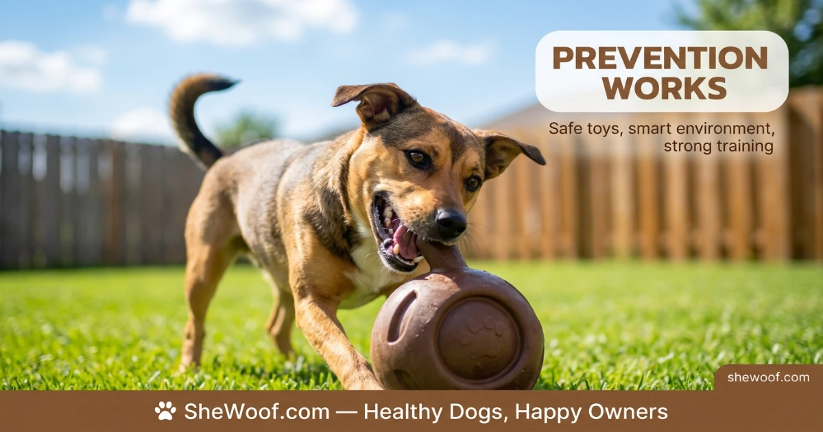 Happy healthy dog with owner implementing prevention strategies after obstruction recovery