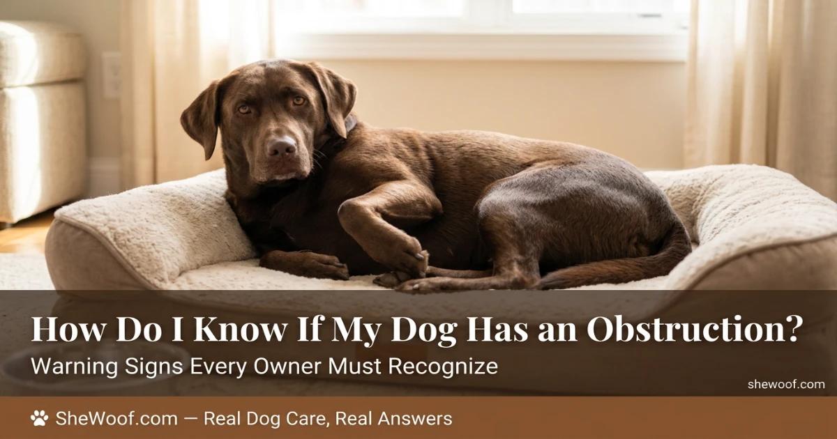 Dog showing early signs of abdominal discomfort from possible intestinal obstruction