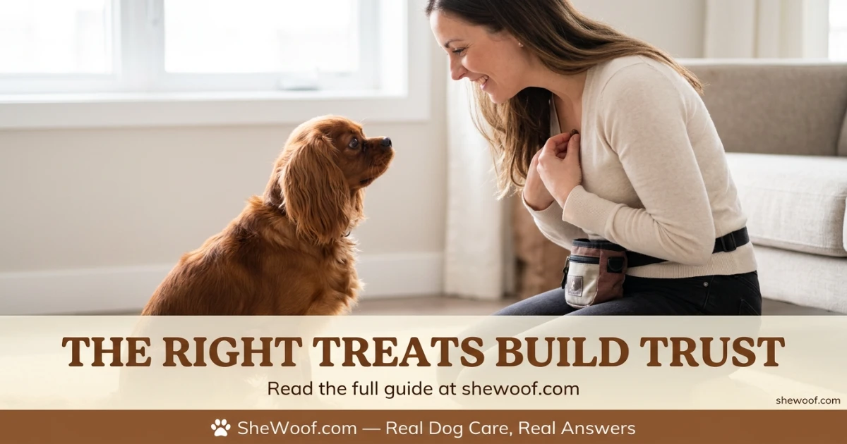 Cavalier King Charles Spaniel sitting attentively looking at owner during a positive training session