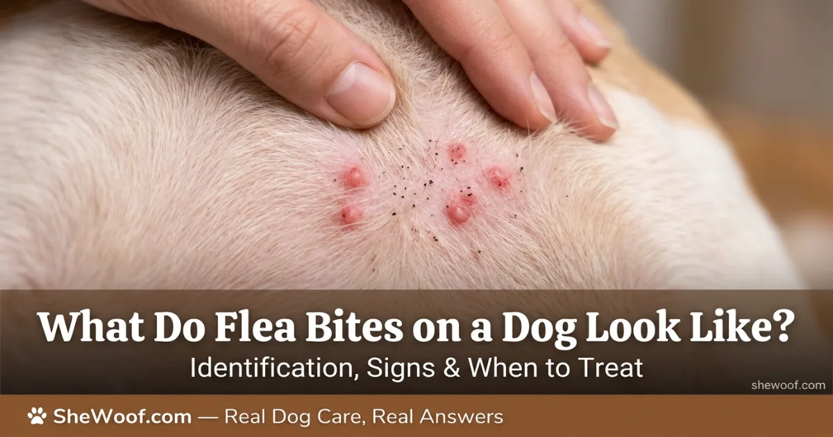 Close-up of small red flea bites on a dog's belly with visible flea dirt specks