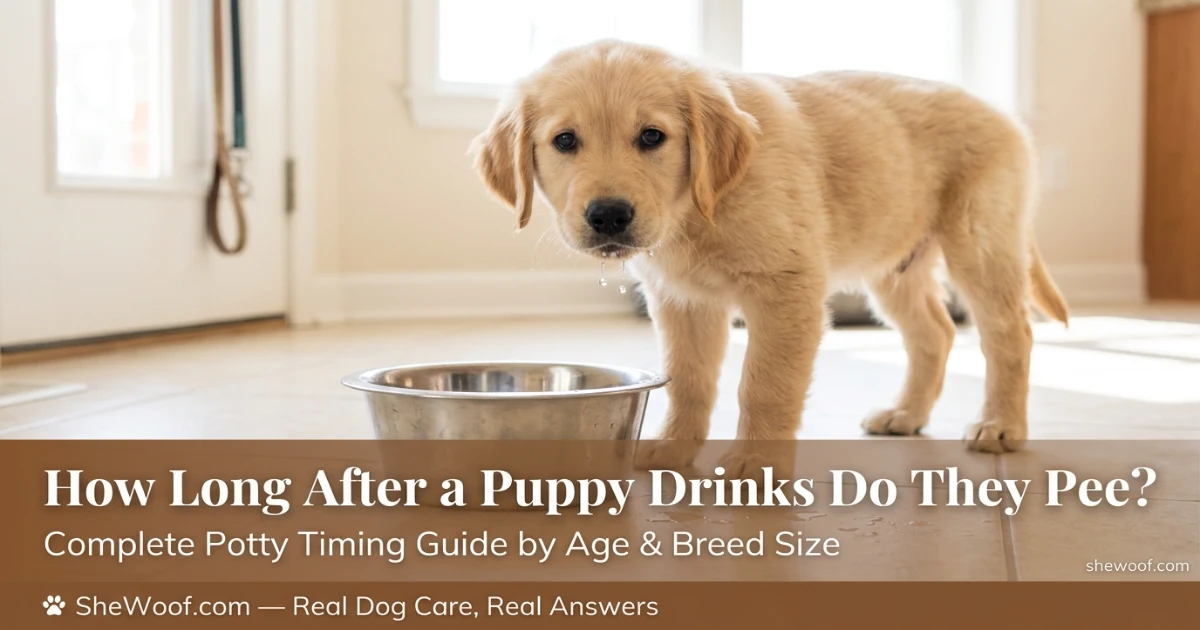 Young puppy drinking water from a clean bowl before being taken outside to potty