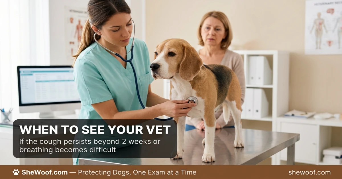 Veterinarian examining a dog with suspected kennel cough using a stethoscope in a clinic