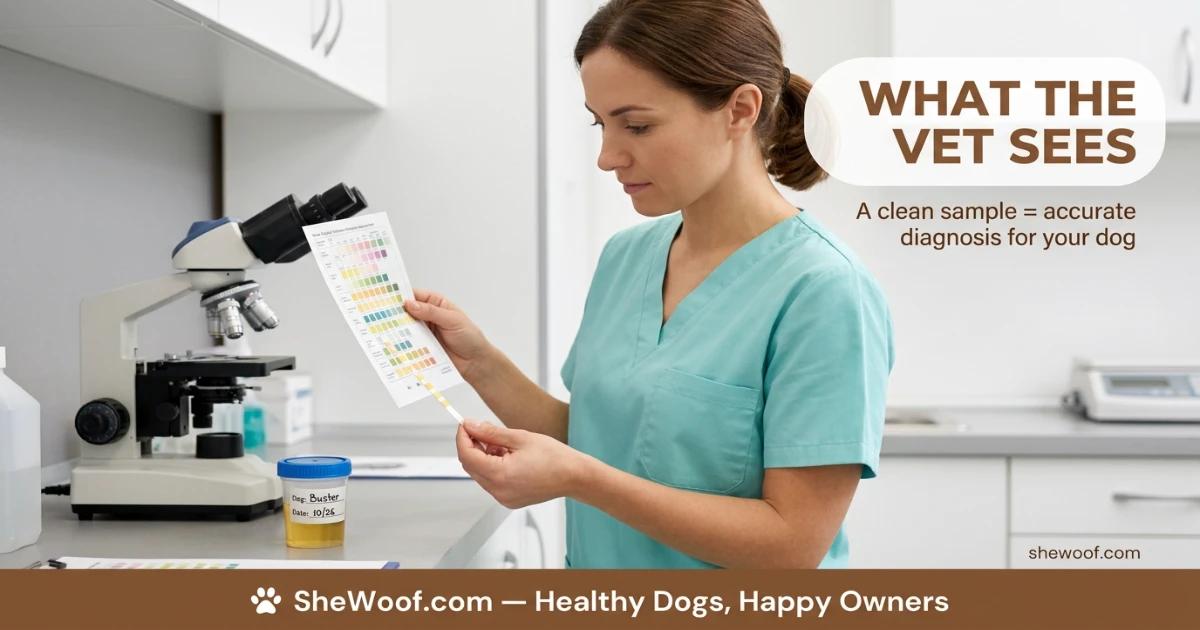 Veterinarian preparing a dog's urine sample for laboratory analysis in a clinic