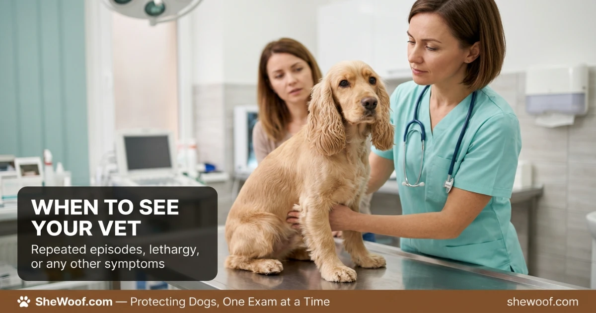 Veterinarian examining a dog's abdomen after the owner reported white foamy vomit episodes