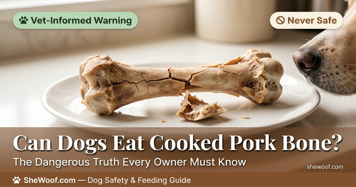 Cooked pork bone showing the sharp splintered edges that make it dangerous for dogs