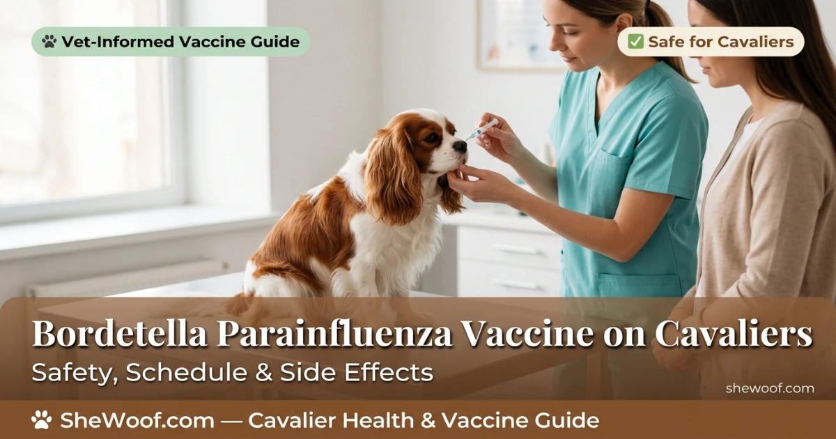 Cavalier King Charles Spaniel receiving a Bordetella parainfluenza vaccine at the veterinarian