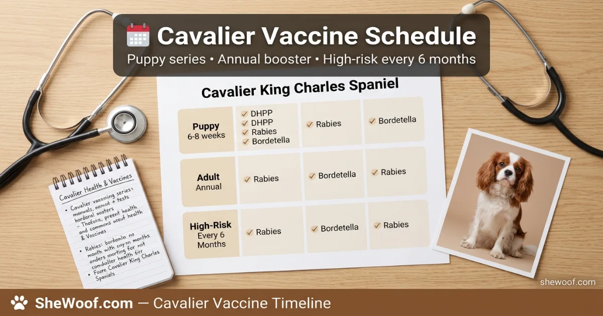 Chart showing the recommended Bordetella parainfluenza vaccine schedule for Cavalier King Charles Spaniels