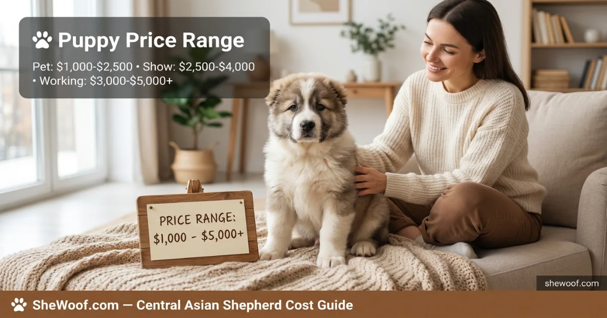 Central Asian Shepherd puppy with a breeder, showing health and temperament assessment