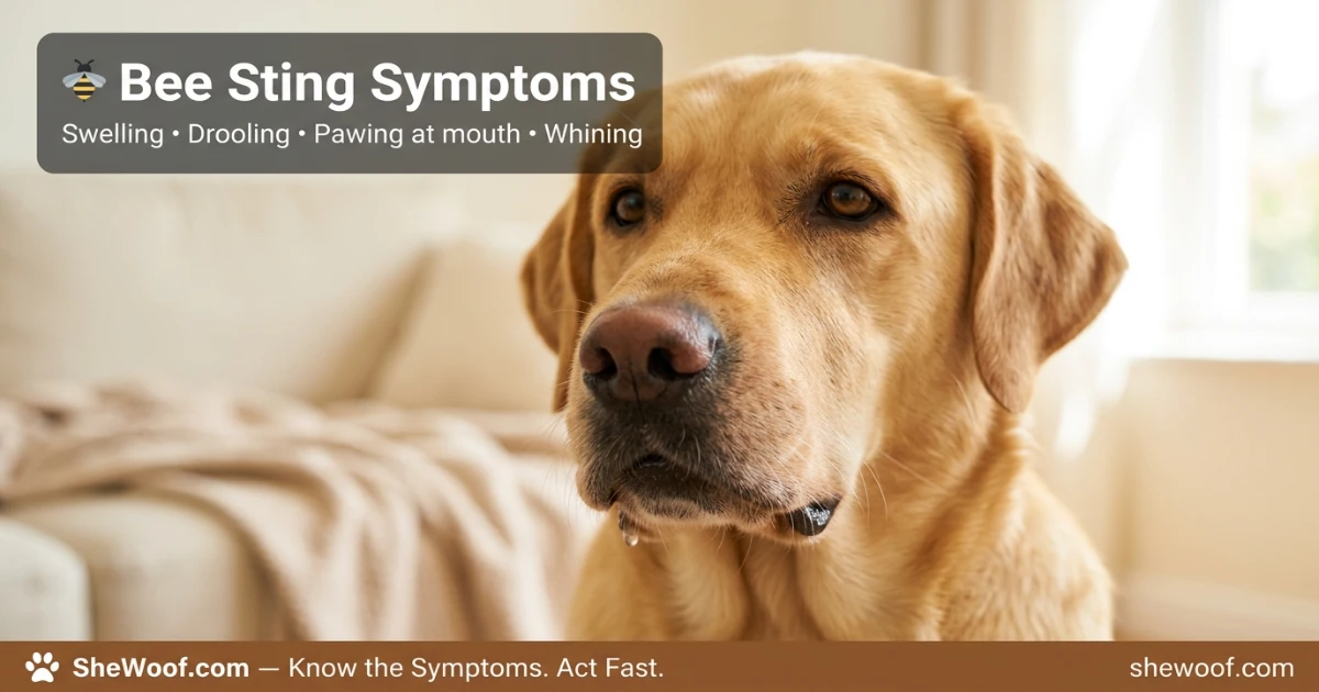 Dog with mild facial swelling after a bee sting being monitored by its owner