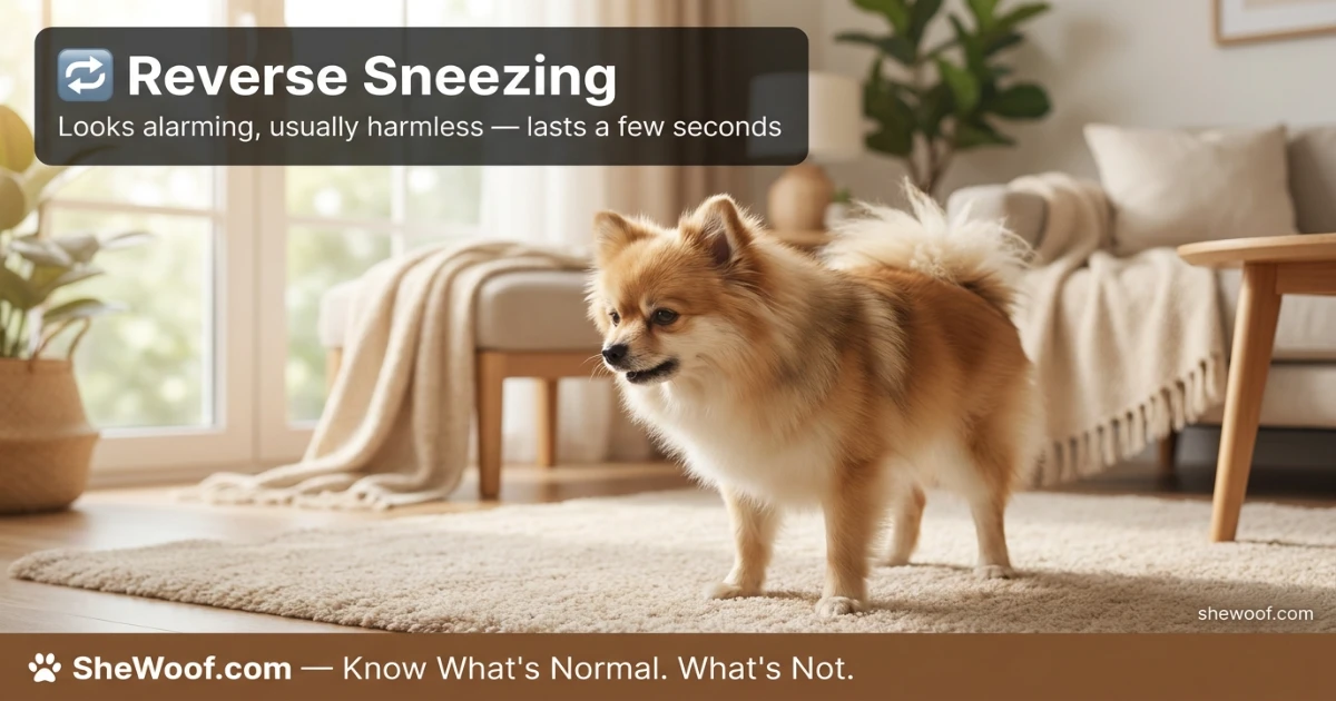 Dog in reverse sneezing posture with neck extended during a hacking episode