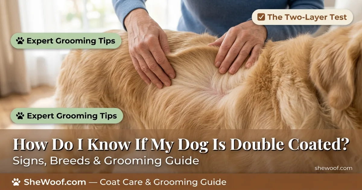 Close-up of a double-coated dog's fur being parted to show undercoat and topcoat layers