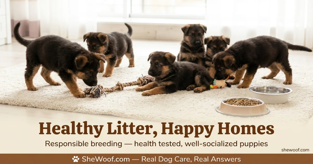 Healthy German Shepherd puppies playing together after weaning
