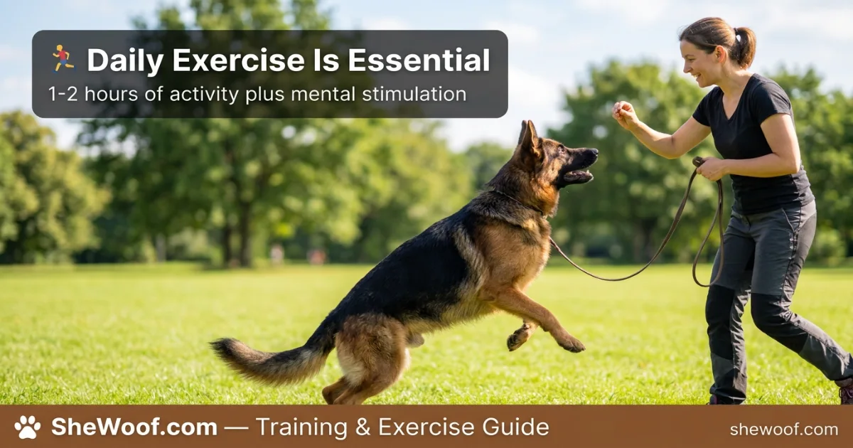 German Shepherd exercising and training outdoors with its owner