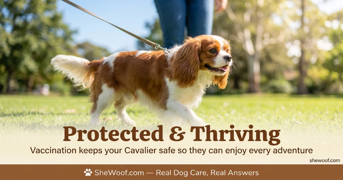 Veterinarian observing a Cavalier King Charles Spaniel after vaccination