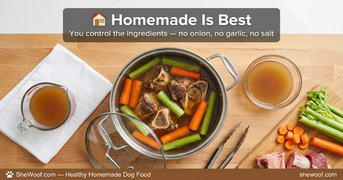 Homemade beef broth being prepared in a pot with bones and vegetables