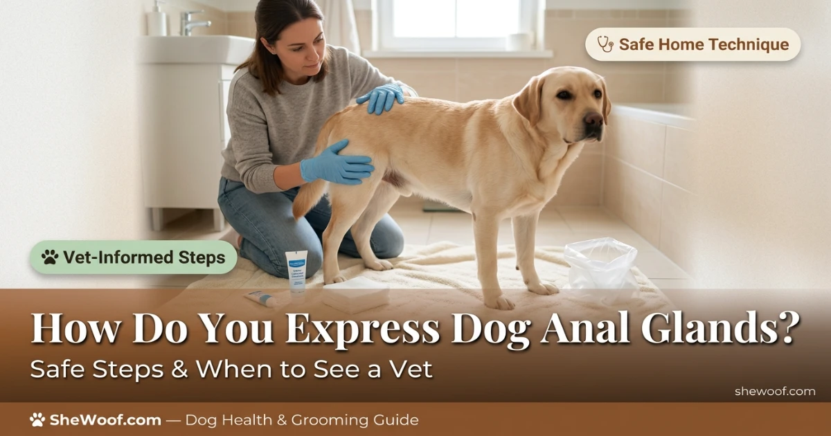 Owner wearing gloves preparing to express a dog's anal glands at home