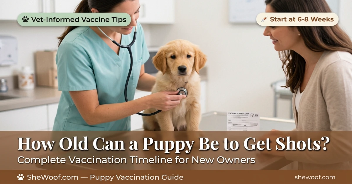 Veterinarian examining a young puppy during a vaccination appointment