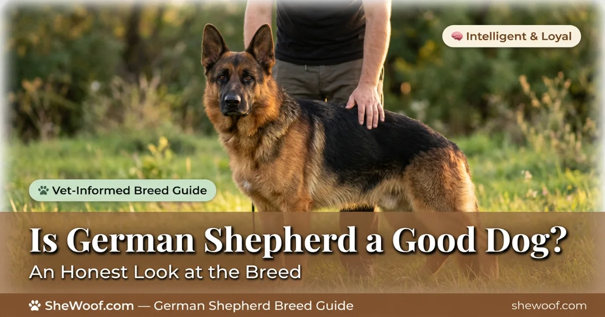 German Shepherd standing alert and loyal beside its owner in an outdoor setting