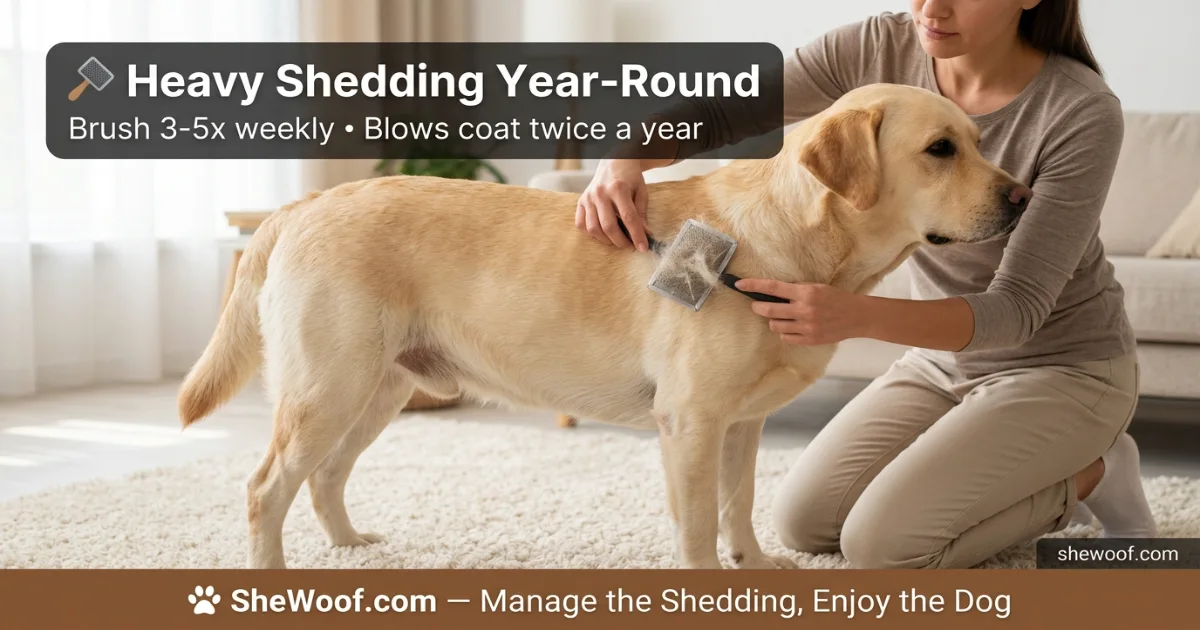 Owner brushing a Labrador Retriever to manage heavy shedding