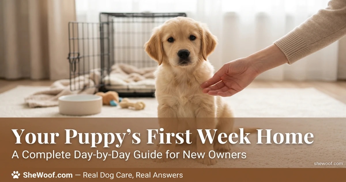 Golden retriever puppy arriving in a calm puppy-safe home during its first week