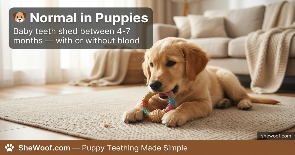 Puppy chewing on a teething toy during the normal baby tooth shedding phase