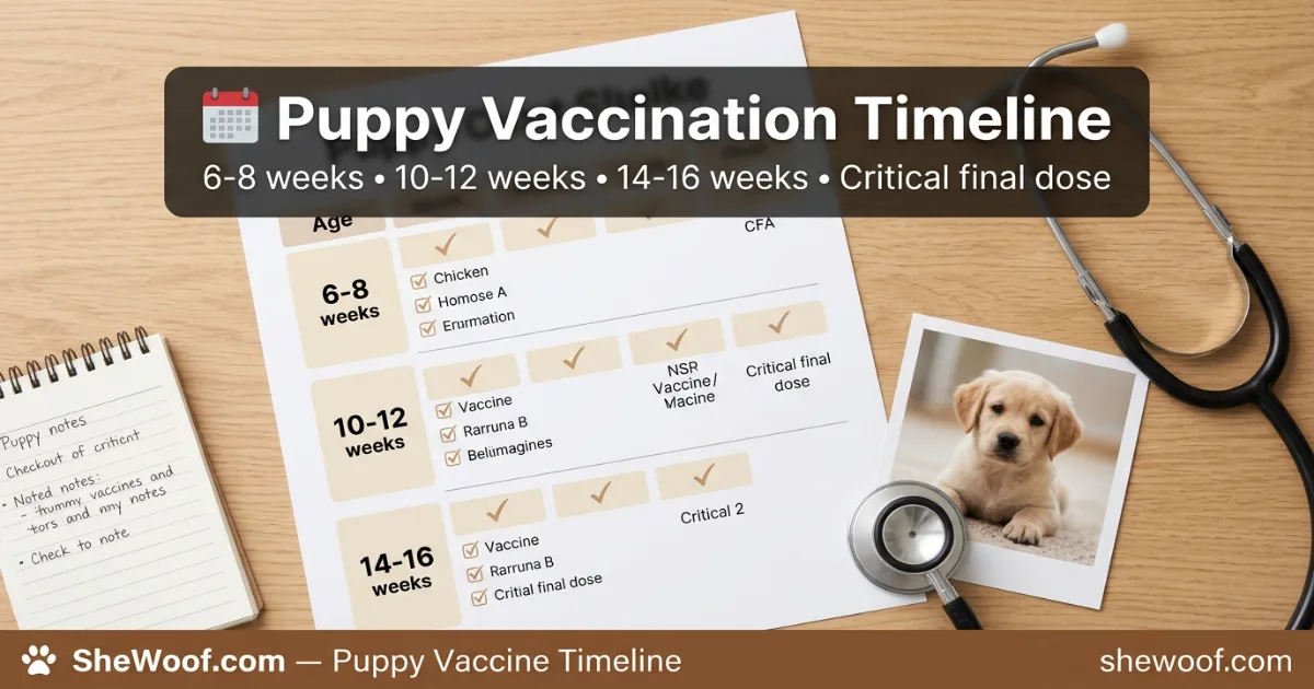 Puppy vaccination schedule showing age ranges for core and rabies shots
