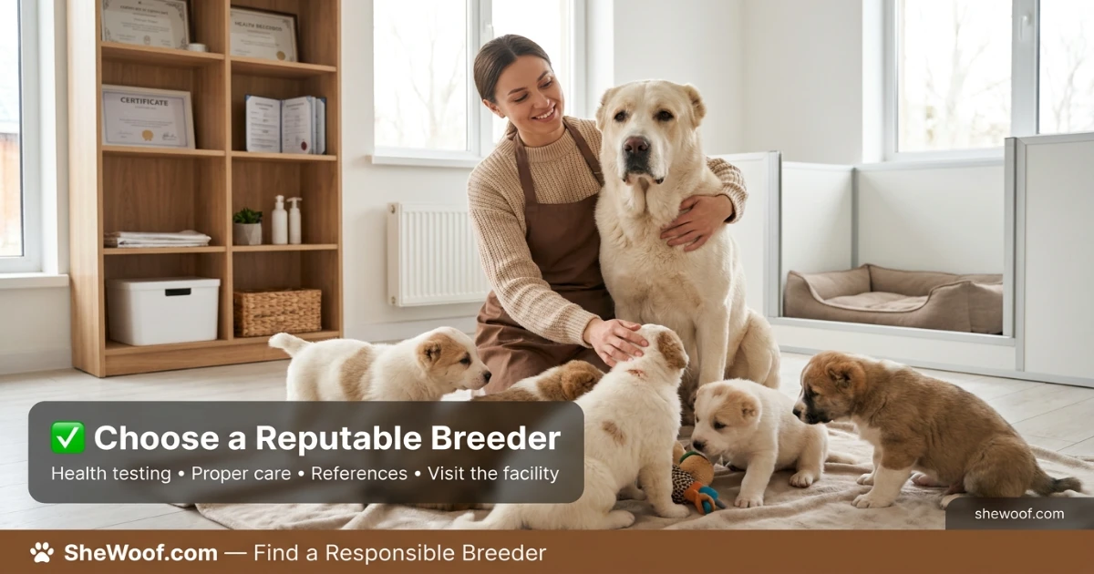 Responsible Central Asian Shepherd breeder with well-cared-for dogs in a clean environment