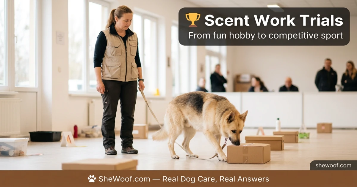 Dog and handler team competing in a scent work trial