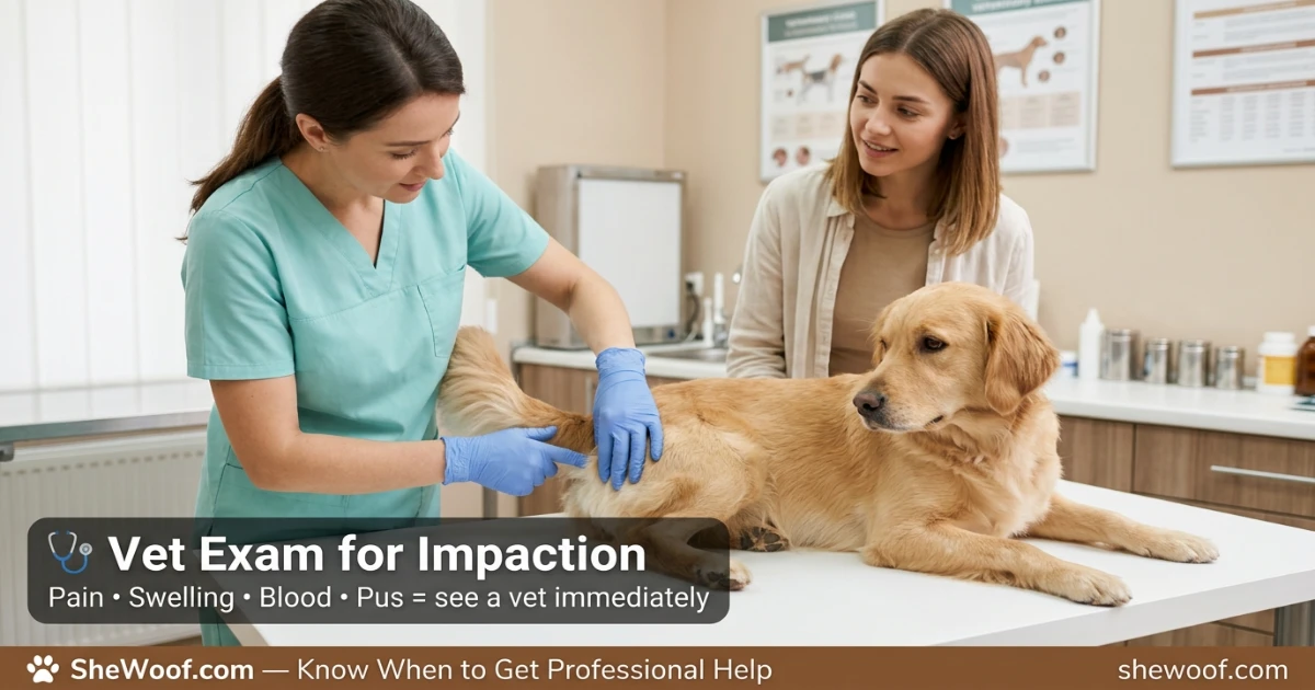 Veterinarian examining a dog's anal glands for impaction or infection