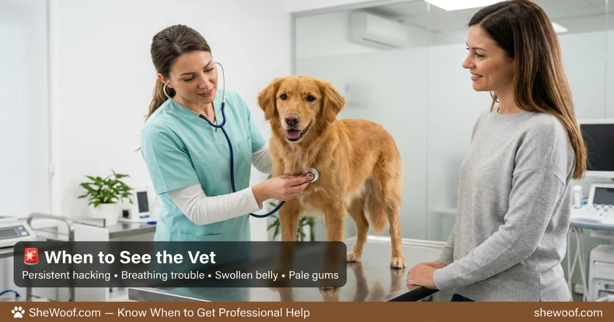 Veterinarian examining a dog's throat and airways after a foamy hacking episode