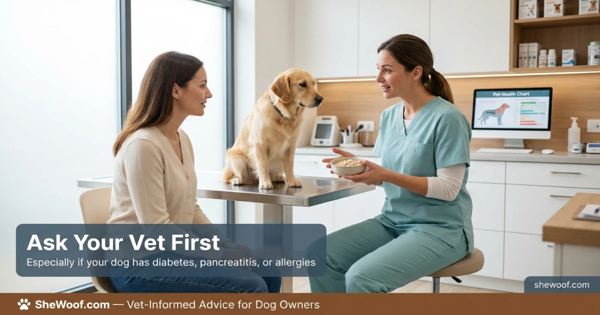 Veterinarian discussing safe human foods for dogs with a pet owner