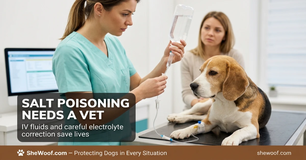 Veterinarian preparing IV fluids for a dog being treated for salt water poisoning