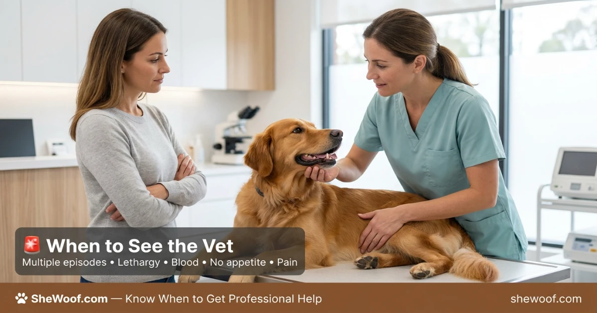 Veterinarian examining a dog with vomiting symptoms in a clinic