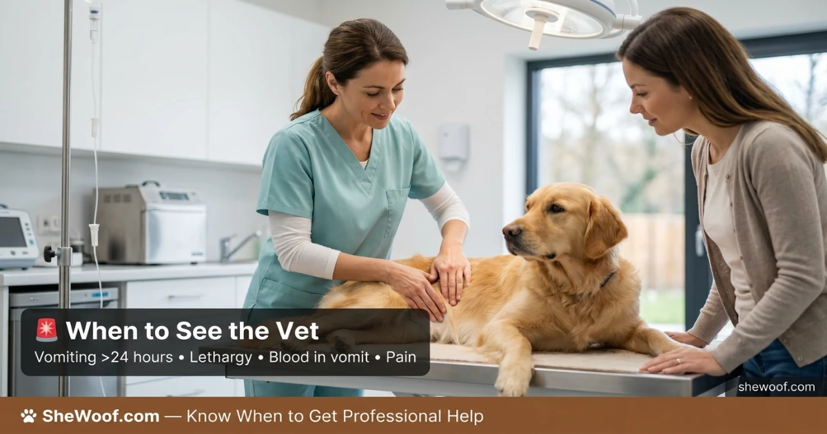 Veterinarian examining a dog with a history of vomiting and digestive issues