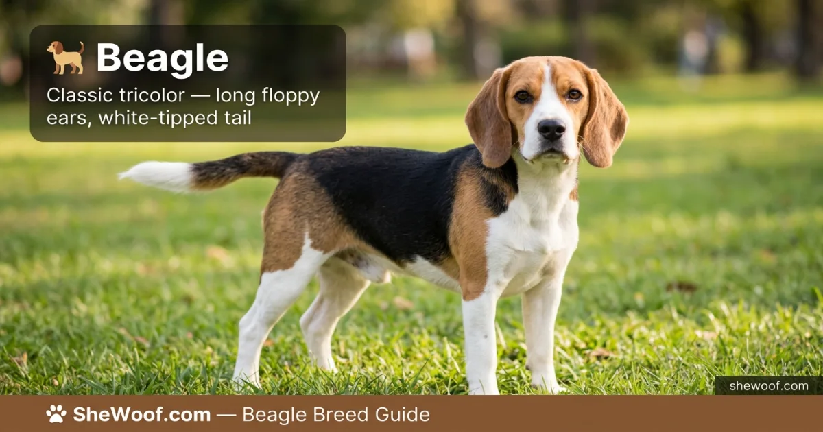 Beagle with classic black white and brown tricolor coat