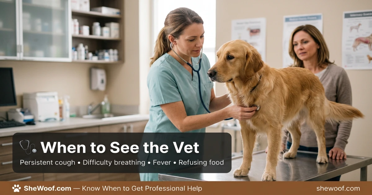 Veterinarian listening to a dog's breathing with a stethoscope during a cold checkup