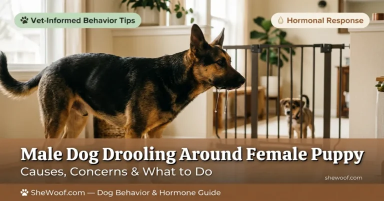 Male Dog Drooling Around Female Puppy