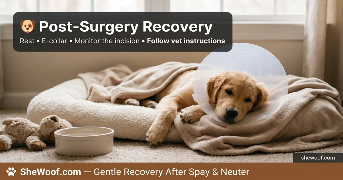 Puppy resting comfortably at home after spay or neuter surgery
